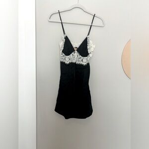 Sexy silk black with cream lace. Short!